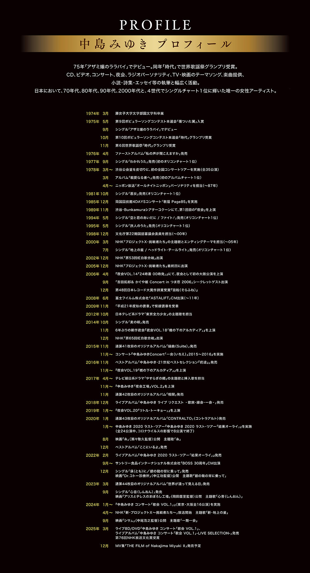 中島みゆき 劇場版 LIVE セレクション2 | 中島みゆき プロフィール